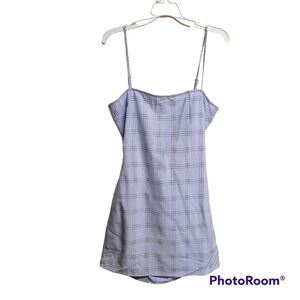 Tobi Light Blue Plaid Open Tie Back Mini Dress